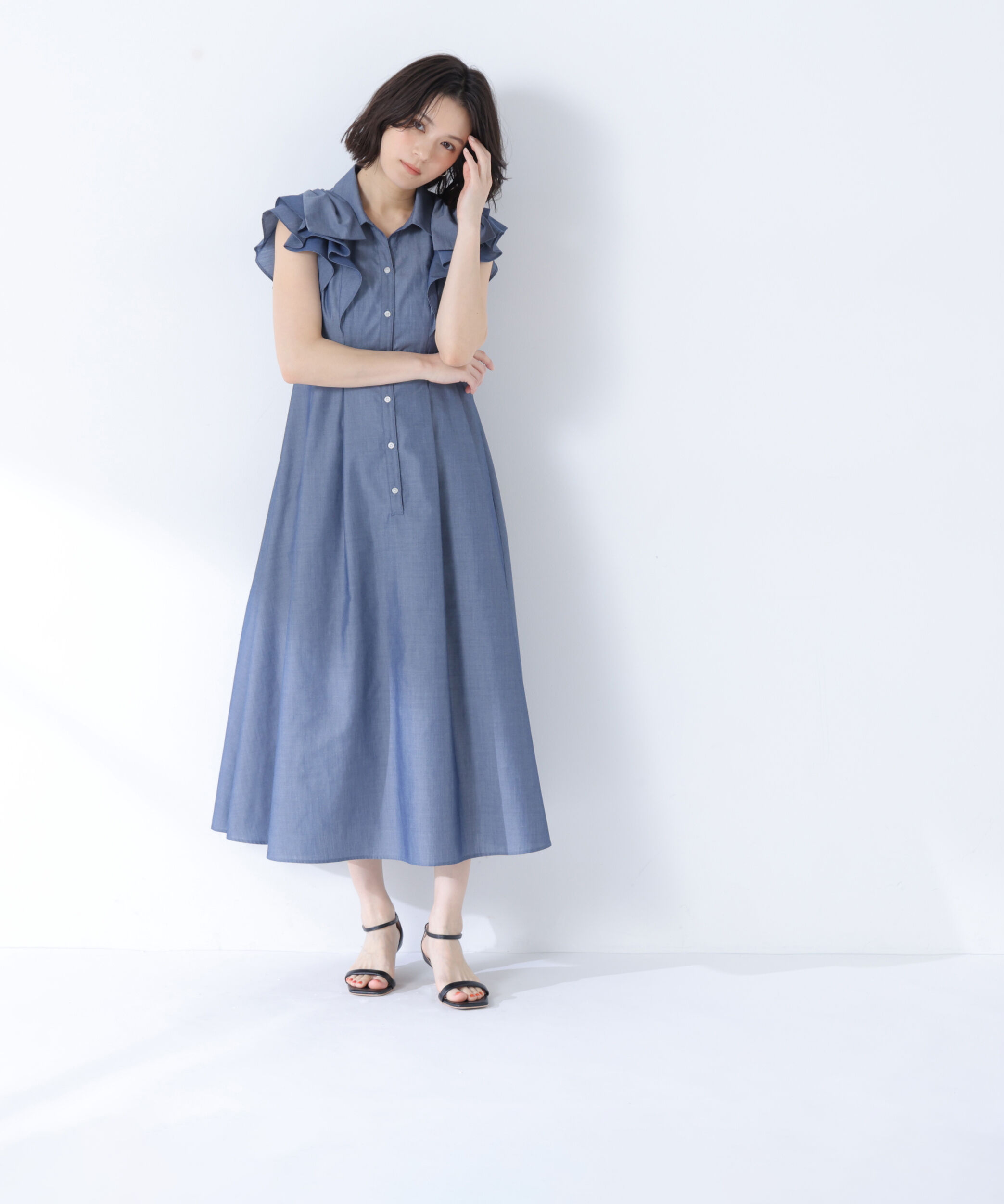  「〈山本里菜さんコラボ〉リボンラッフルシャツワンピース」|ワンピース|