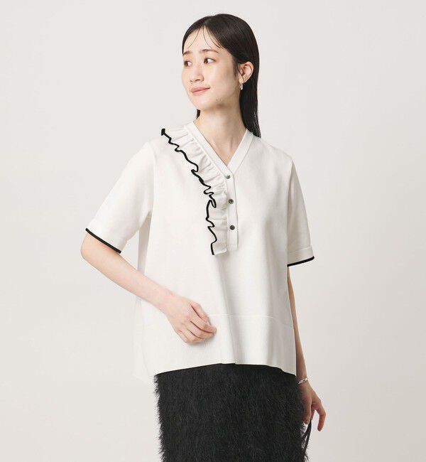 UNITED ARROWS「ミニマル フリル ショートスリーブ ニット」|ニット・セーター|OFF WHITE