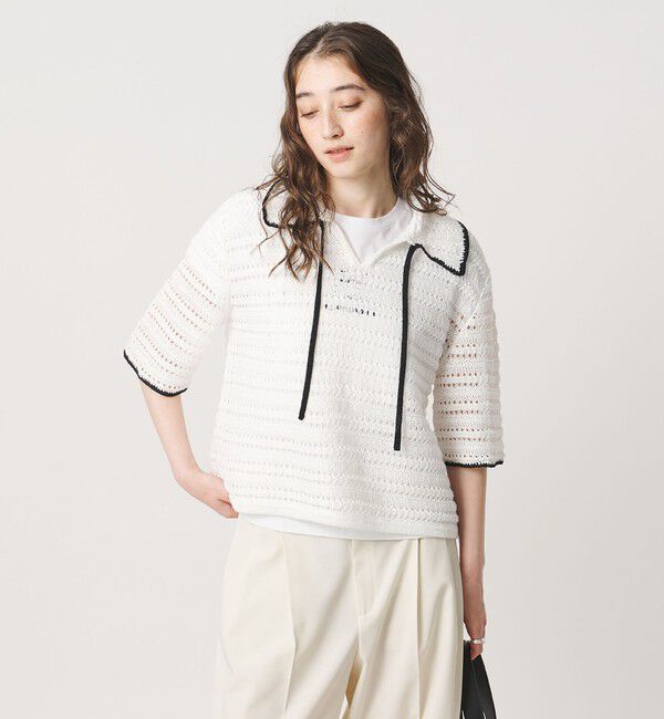 UNITED ARROWS「アイレット バイカラー ニット」|ニット・セーター|OFF WHITE