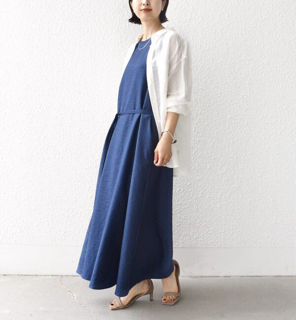 SHIPS for women「《一部予約》〈接触冷感/吸水速乾/防シワ〉ツイル ノースリーブ ベルト付き ワンピース」|ワンピース|