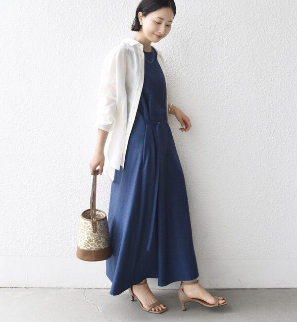 SHIPS for women「《一部予約》〈接触冷感/吸水速乾/防シワ〉ツイル ノースリーブ ベルト付き ワンピース」|ワンピース|