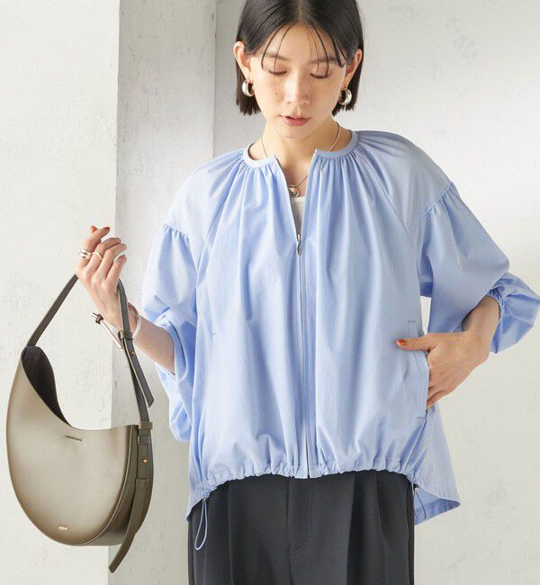 SHIPS for women「〈接触冷感 / 撥水加工〉TEXBRID(R) タフタ ギャザー 羽織 ブルゾン」|ブルゾン・スタジャン|ライトブルー