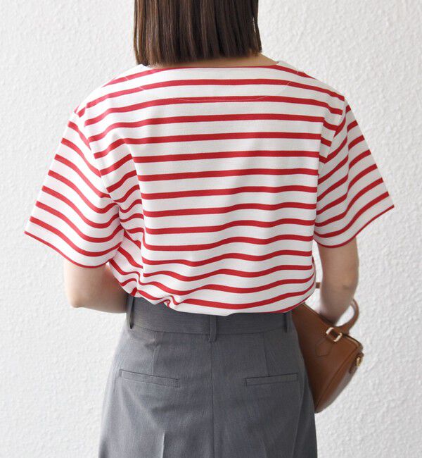 SHIPS any「SHIPS any:〈洗濯機可能〉マリンボーダー レースアップ ショートスリーブ TEE」|Tシャツ・カットソー|