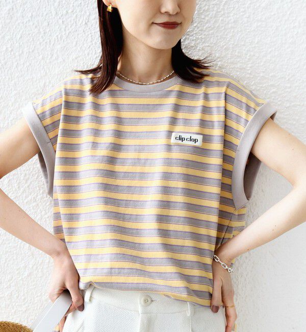 SHIPS for women「【WEB限定】マルチ ボーダー フレンチスリーブ プルオーバー」|Tシャツ・カットソー|ライトグレー