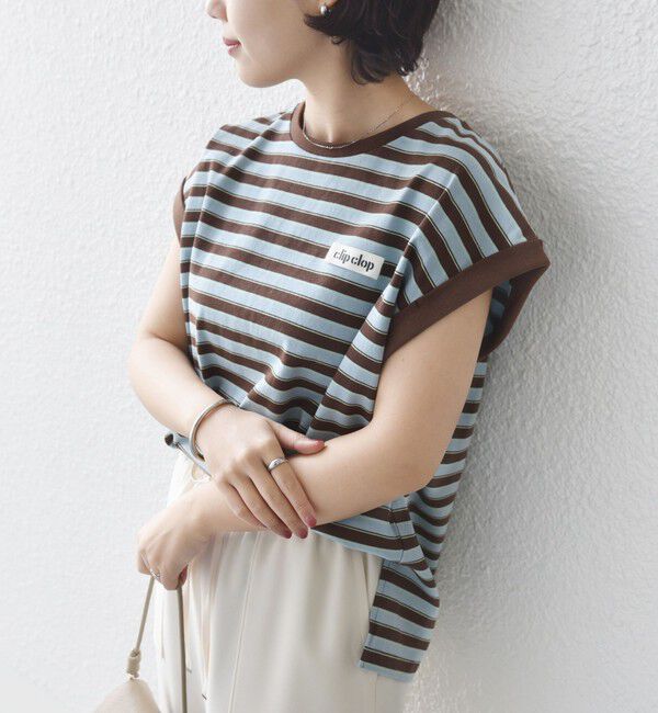 SHIPS for women「【WEB限定】マルチ ボーダー フレンチスリーブ プルオーバー」|Tシャツ・カットソー|ブラウン