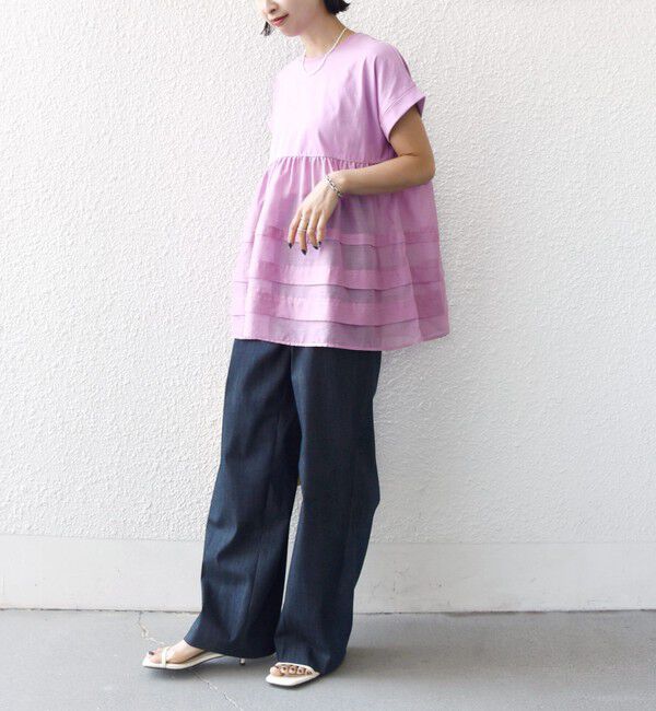 SHIPS for women「【WEB限定】〈手洗い可能〉布帛 コンビ ペプラム TEE」|Tシャツ・カットソー|