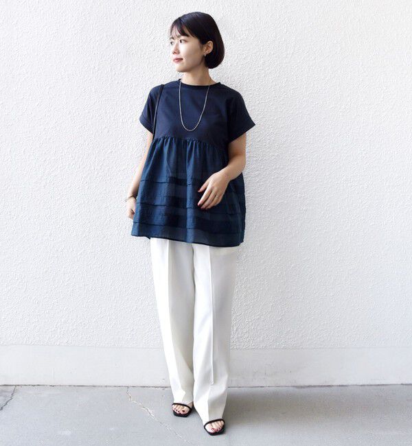 SHIPS for women「【WEB限定】〈手洗い可能〉布帛 コンビ ペプラム TEE」|Tシャツ・カットソー|