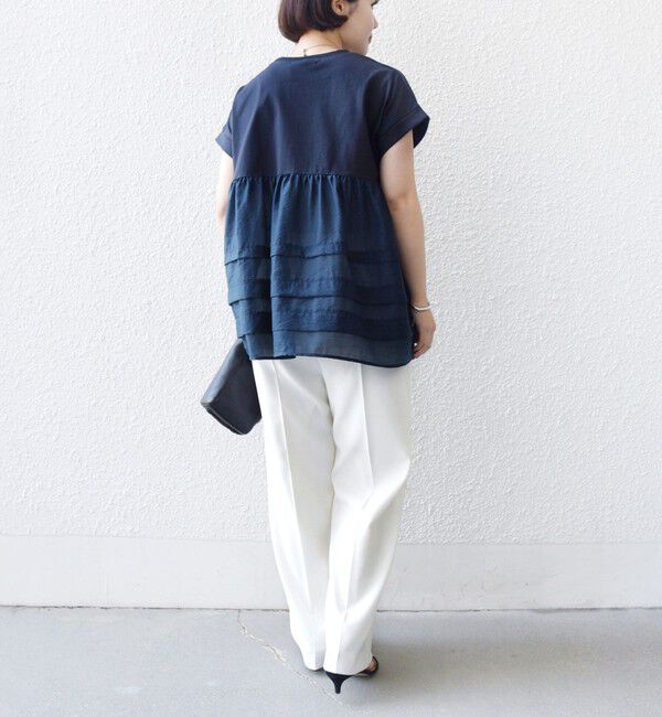 SHIPS for women「【WEB限定】〈手洗い可能〉布帛 コンビ ペプラム TEE」|Tシャツ・カットソー|