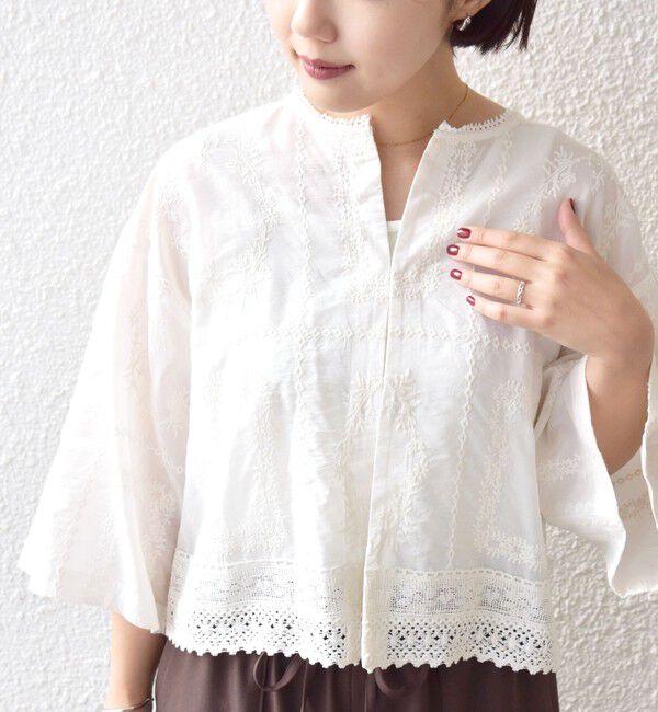 SHIPS for women「〈手洗い可能〉パッチワーク レース ショート スリーブ 羽織 ブラウス」|シャツ・ブラウス|オフホワイト