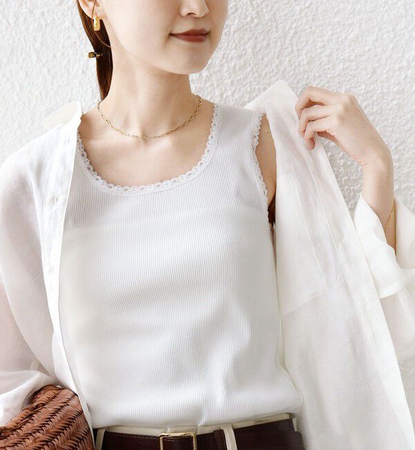 SHIPS for women「〈手洗い可能〉レース トリミング 2WAY タンクトップ」|タンクトップ|ホワイト