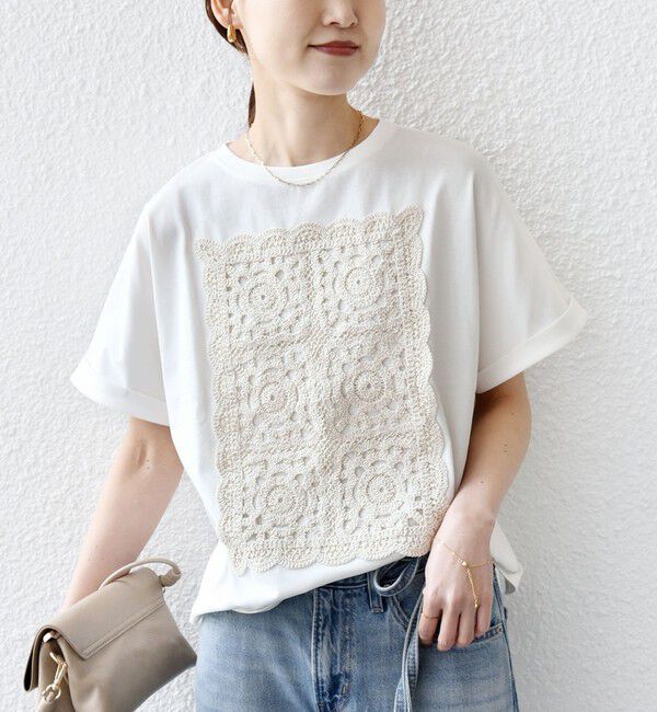 SHIPS for women「【WEB限定】〈汗染み防止/手洗い可能〉クロシェ ドッキング ショート スリーブ TEE」|Tシャツ・カットソー|