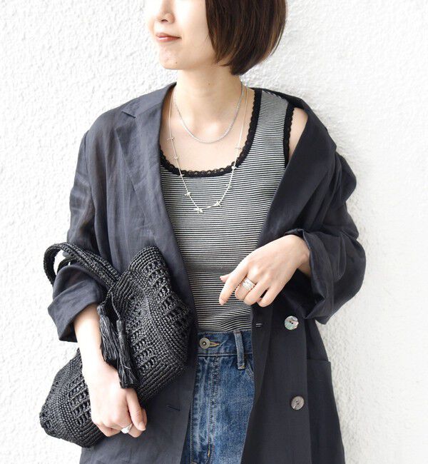 SHIPS for women「〈手洗い可能〉ボーダー レース トリミング 2WAY タンクトップ」|タンクトップ|ブラック