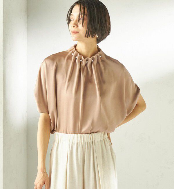 SHIPS for women「《一部予約》【一部WEB限定】〈手洗い可能〉パール モチーフ ネック ギャザー ドルマン ブラウス」|シャツ・ブラウス|