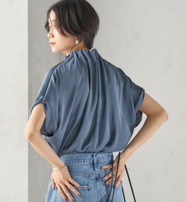SHIPS for women「《一部予約》【一部WEB限定】〈手洗い可能〉パール モチーフ ネック ギャザー ドルマン ブラウス」|シャツ・ブラウス|