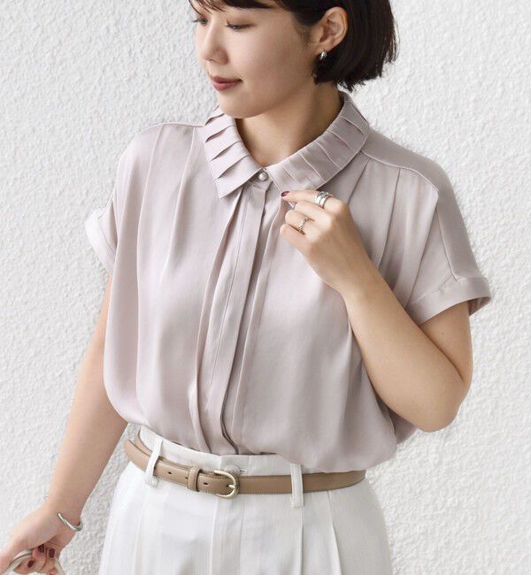 SHIPS for women「【WEB限定】〈手洗い可能〉サテン 襟 タック デザイン ブラウス」|シャツ・ブラウス|