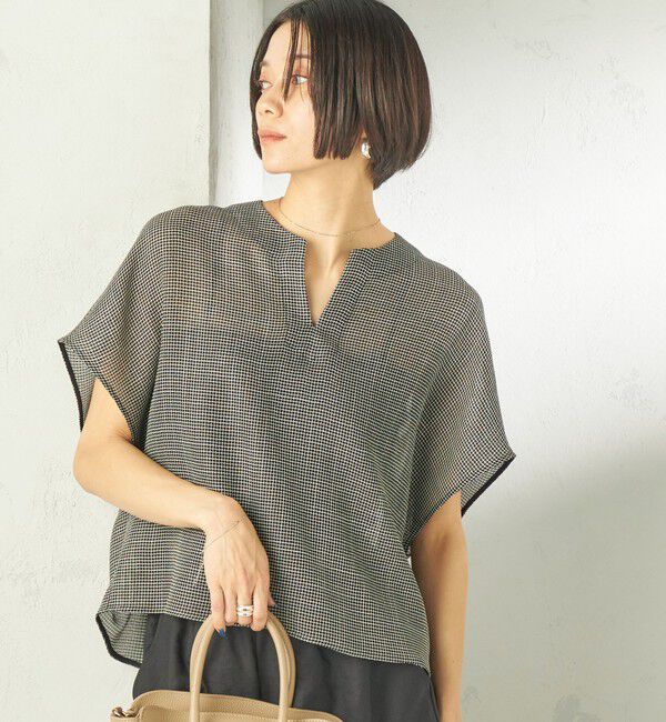SHIPS for women「〈手洗い可能〉ミニ チェック カラミ スキッパー プルオーバー」|シャツ・ブラウス|ブラック