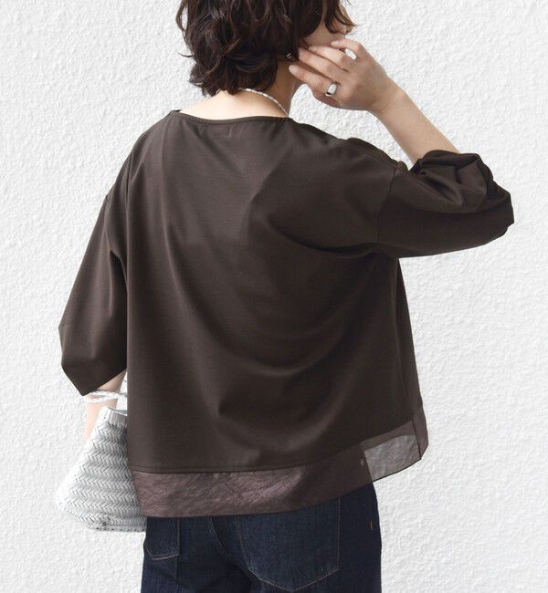 SHIPS for women「《一部追加予約》〈洗濯機可能〉袖 ツイスト デザイン シアー ドッキング TEE」|Tシャツ・カットソー|