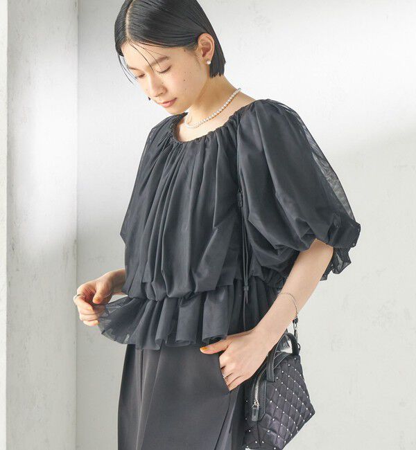 SHIPS for women「troisiemeCHACO:〈手洗い可能〉チュール ブラウス」|シャツ・ブラウス|ブラック
