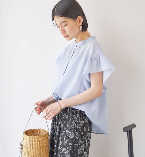 SHIPS for women「【実力派ベーシック】〈接触冷感/洗濯機可能〉SUUSUU フリル ギャザー ブラウス」|シャツ・ブラウス|