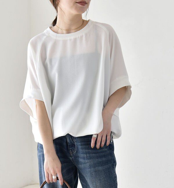 quaranciel「《一部追加予約》quaranciel:〈手洗い可能〉ジョーゼット ハーフスリーブ ドロスト ルーズ ブラウス」|シャツ・ブラウス|オフホワイト