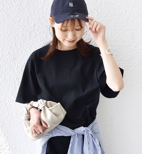 SHIPS for women「〈接触冷感/UVカット〉ガゼット デザイン ワイド スリーブ TEE」|Tシャツ・カットソー|ブラック