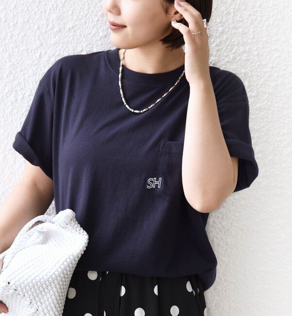 SHIPS「【WEB限定】SHIPS: エンブロイダリー SHロゴ ポケット Tシャツ」|Tシャツ・カットソー|ネイビー