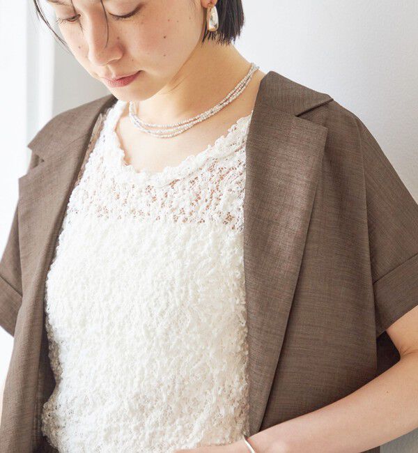 SHIPS for women「〈手洗い可能〉ラッセル レース 前後 2WAY ノースリーブ プルオーバー」|タンクトップ|ホワイト