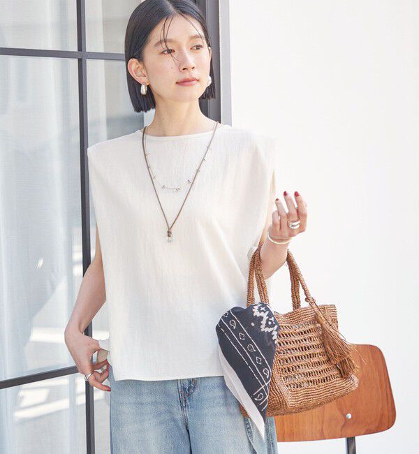 SHIPS for women「【実力派ベーシック】〈手洗い可能〉レーヨン ナイロン 深 ベンツ ノースリーブ プルオーバー」|Tシャツ・カットソー|
