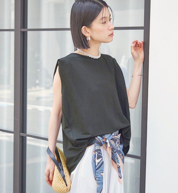 SHIPS for women「【実力派ベーシック】〈手洗い可能〉レーヨン ナイロン 深 ベンツ ノースリーブ プルオーバー」|Tシャツ・カットソー|