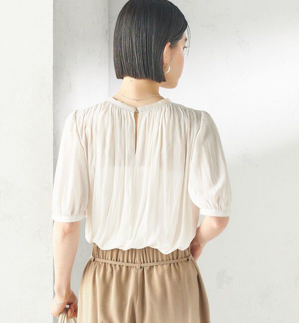 SHIPS for women「《予約》〈手洗い可能〉無地 カッセン ギャザー 半袖 ブラウス」|シャツ・ブラウス|