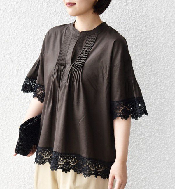 SHIPS for women「〈手洗い可能〉トリム レース ピンタック スキッパー ブラウス」|シャツ・ブラウス|