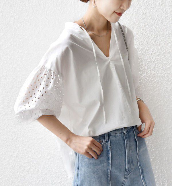 SHIPS for women「〈手洗い可能〉カットワーク レース スリーブ ブラウス」|シャツ・ブラウス|オフホワイト
