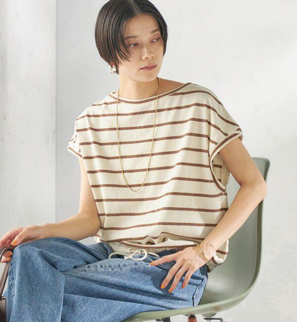 SHIPS for women「《予約》マルチ ボーダー 裾 ドロスト プルオーバー」|Tシャツ・カットソー|ナチュラル