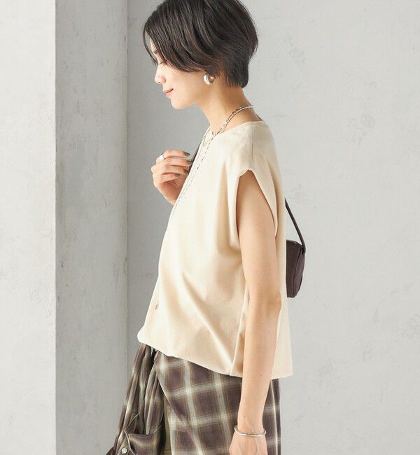 SHIPS for women「【実力派ベーシック】〈接触冷感/UVカット〉マイクロ パイル フレンチスリーブ プルオーバー」|Tシャツ・カットソー|サンドベージュ