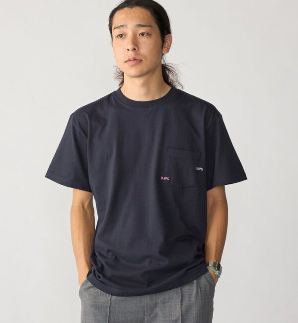 SHIPS「【WEB限定】SHIPS: WマイクロSHIPSロゴ ポケット Tシャツ」|Tシャツ・カットソー|ネイビー