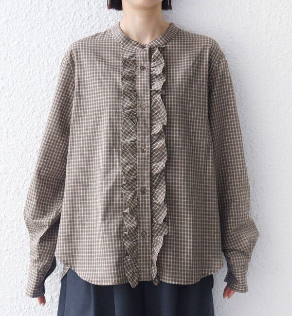 SHIPS for women「《予約》【WEB限定】〈手洗い可能〉チェック フリル ロングスリーブ シャツ（グリーン）」|シャツ・ブラウス|