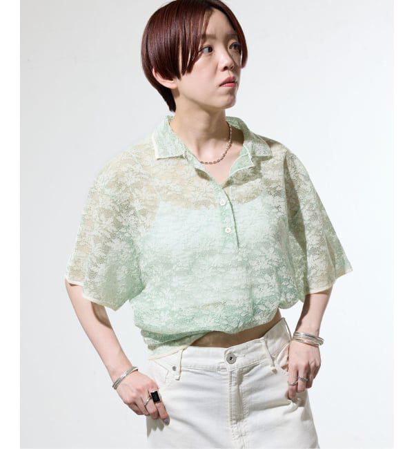 IENA「《一部店舗限定/手洗い可》フラワージャガード シャツプルオーバー」|ニット・セーター|