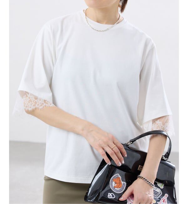 IENA「リバーレースコンビTシャツ」|Tシャツ・カットソー|ホワイト