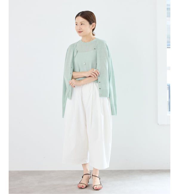 IENA「《アンサンブル対応/手洗い可》ハイツイストリネンクルーネックカーディガン」|カーディガン|