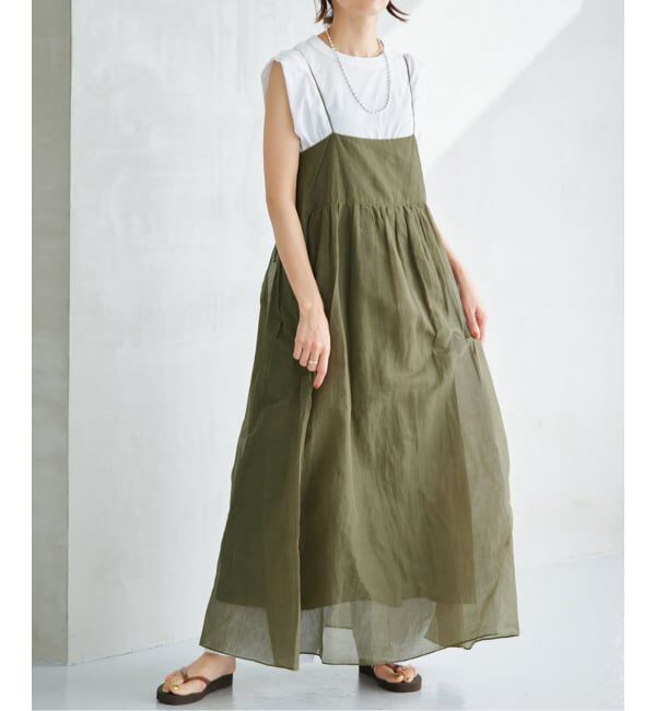 IENA「《予約》MARILYN MOON/マリリンムーン sheer cotton 2way op ワンピース 4263-105」|ワンピース|カーキ