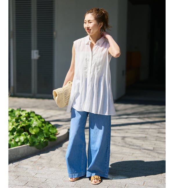 Spick and Span「《手洗い可》C/Rボイルタックノースリーブブラウス」|シャツ・ブラウス|