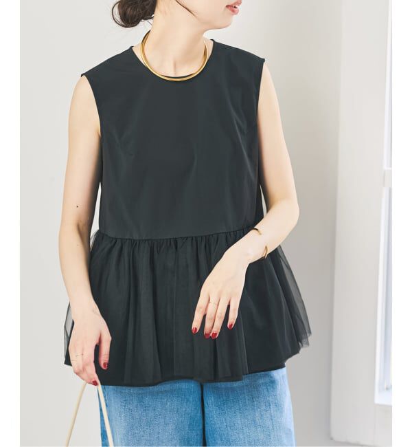 Spick and Span「《手洗い可》チュールペプラムブラウス」|シャツ・ブラウス|ブラック