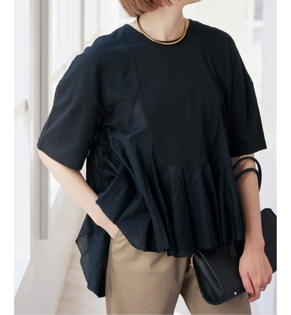 Spick and Span「《一部店舗+WEB限定 / 追加予約》AAYUSHI / アユーシ ペプラムラッフルTシャツ」|Tシャツ・カットソー|
