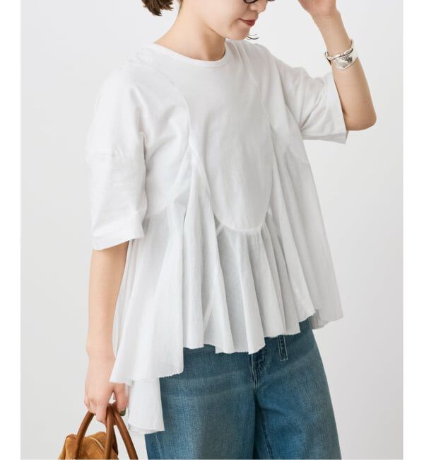 Spick and Span「《一部店舗+WEB限定 / 追加予約》AAYUSHI / アユーシ ペプラムラッフルTシャツ」|Tシャツ・カットソー|ホワイト