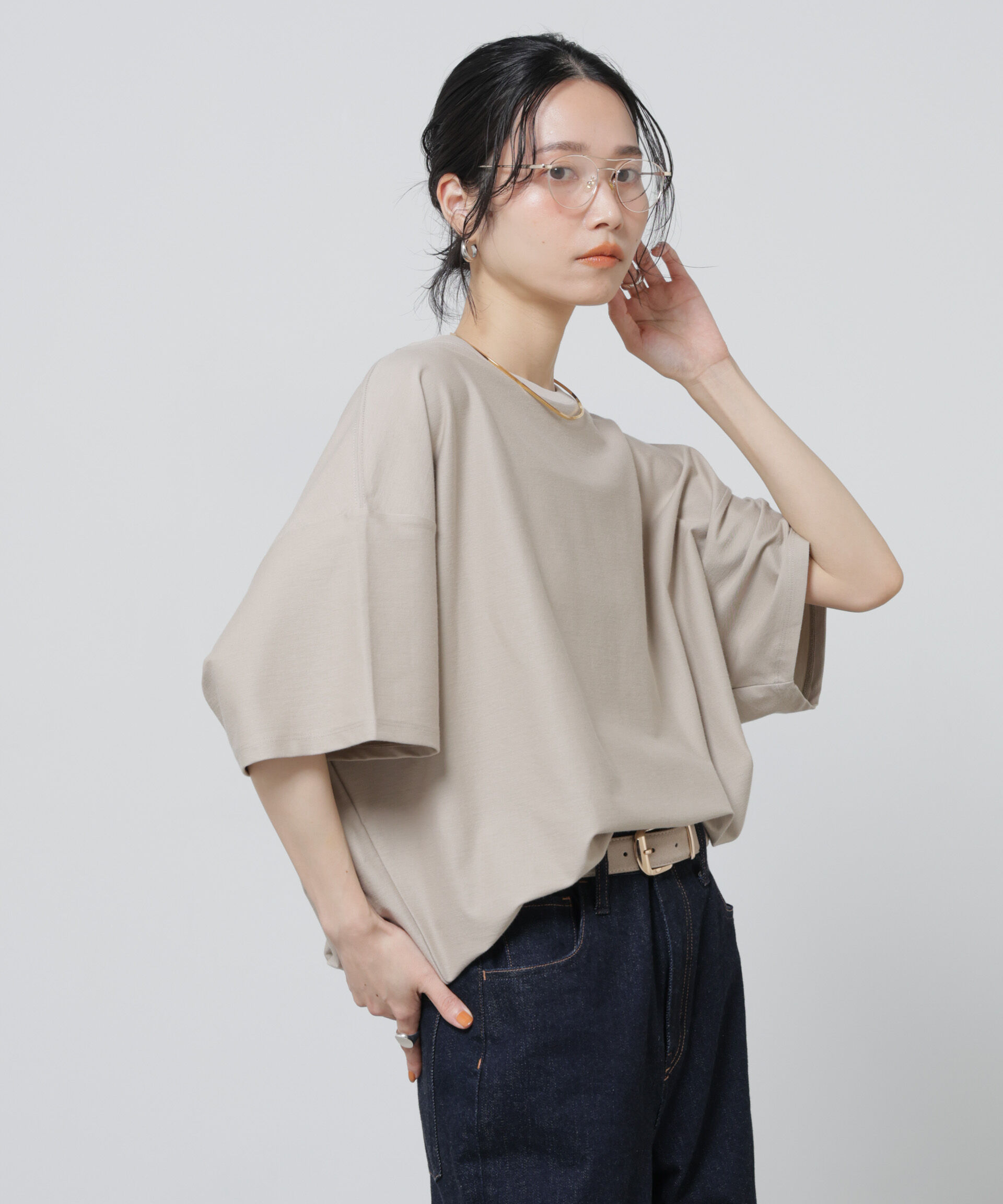 NANO universe「「Meaningful Continuity」coveross(R)ツイル調冷感プレーティング天竺Tシャツ」|Tシャツ・カットソー|