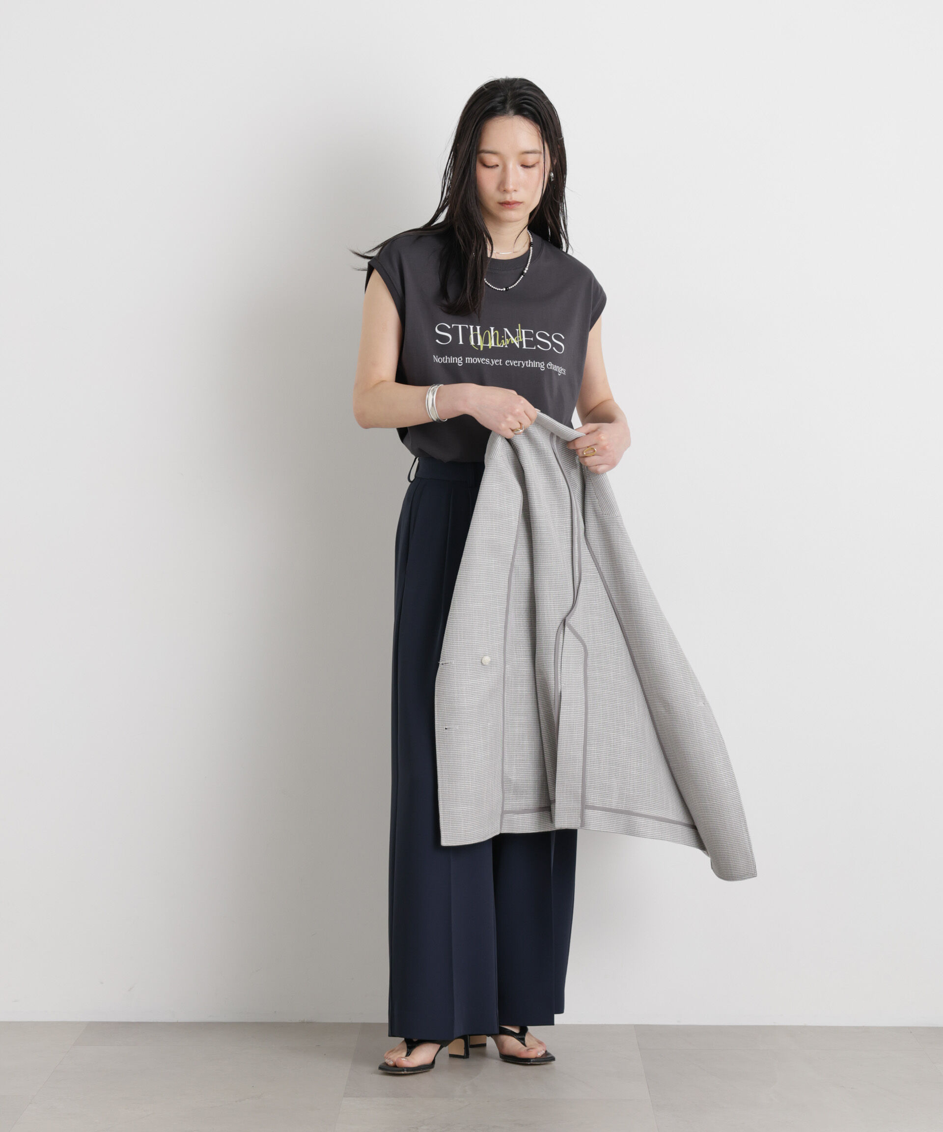 nano･universe「MINERALTEX(TM)ロゴプリントノースリーブTシャツ」|Tシャツ・カットソー|