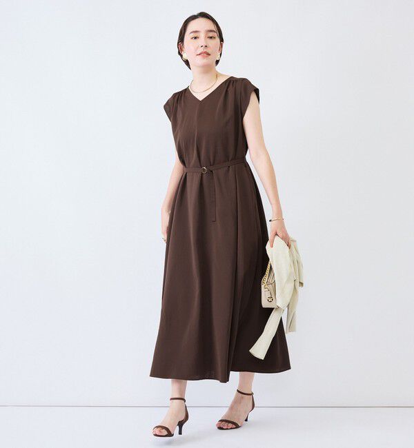 NOLLEY'S「《UVカット》ウォッシャブルVネックギャザーワンピース」|ワンピース|ブラウン