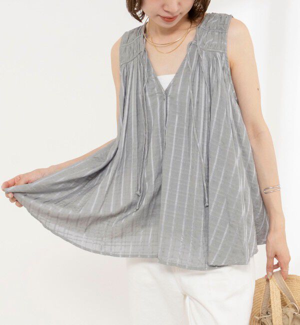 NOLLEY'S「【MARILYN MOON/マリリーンムーン】sheer check 2way gathered blouse」|シャツ・ブラウス|グレー系1