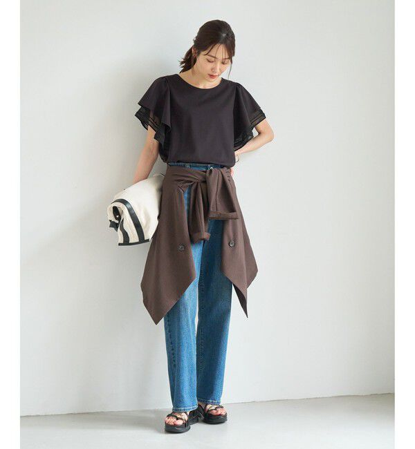 Rope&rsquo;Picnic「レースドッキングフレアスリーブカットトップス/UVカット・接触冷感」|Tシャツ・カットソー|