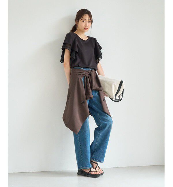 Rope&rsquo;Picnic「レースドッキングフレアスリーブカットトップス/UVカット・接触冷感」|Tシャツ・カットソー|